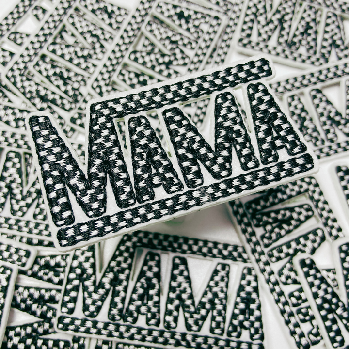 2 1/4" SMALL Checkered Mama in Black &amp; White  -  Embroidered Hat Patch