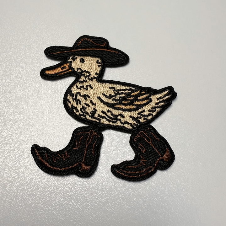 3" Western Duck With Hat &amp; Boots  -  Embroidered Hat Patch