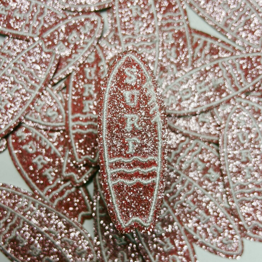 2" Small Glitter SURF board - Embroidered Hat Patch