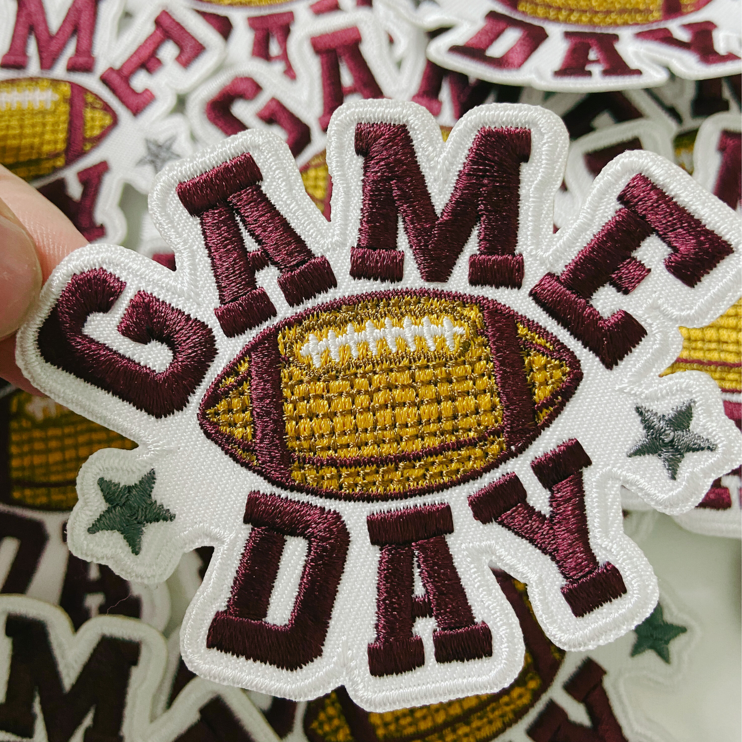 3"  GAME DAY In Maroon  -  Embroidered Hat Patch