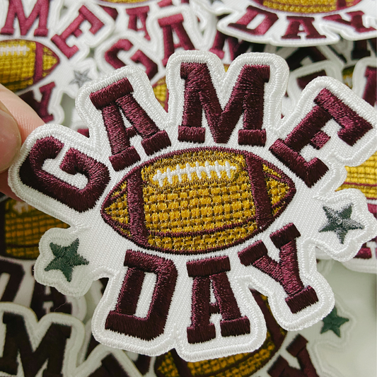 3" GAME DAY In Maroon - Embroidered Hat Patch