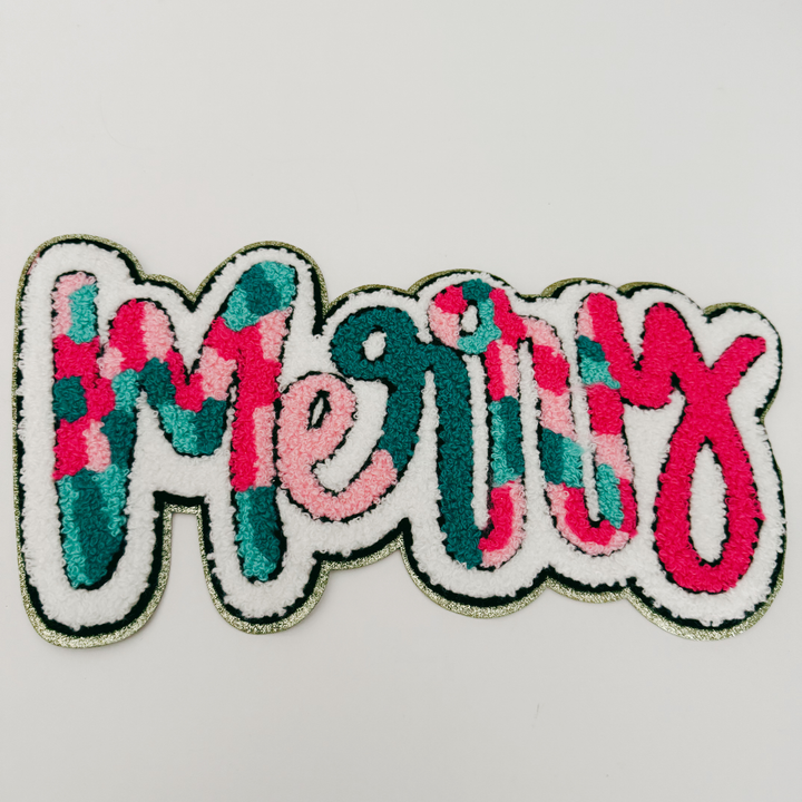 11" inch MERRY  multicolored - Chenille Patch