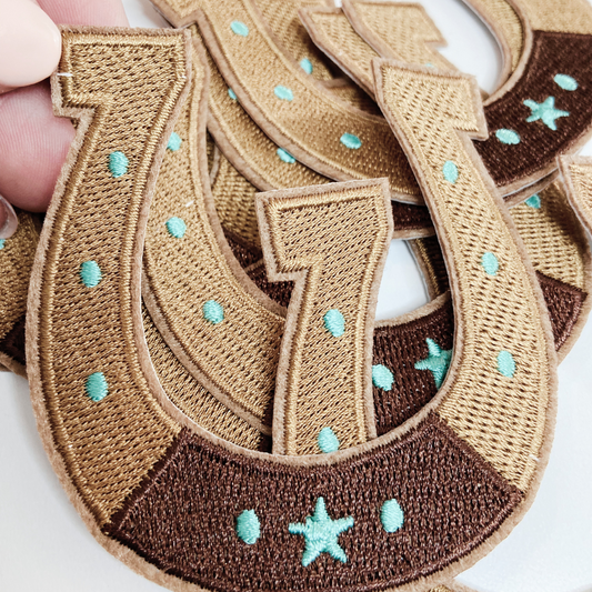 3" Horse Shoe w Turquoise detail - Embroidered Hat Patch