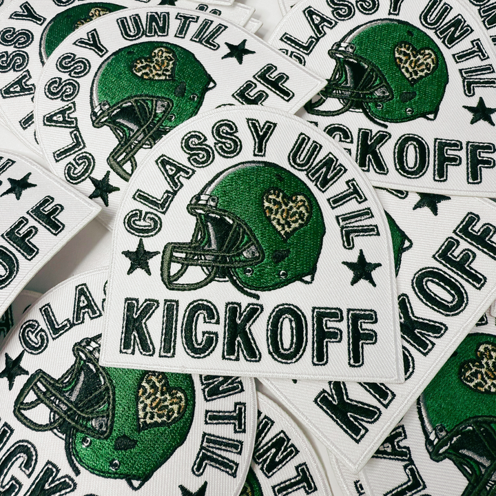 3.5" Classy Until Kickoff GREEN -  Embroidered Hat Patch (3.5"w X 3.25"h)
