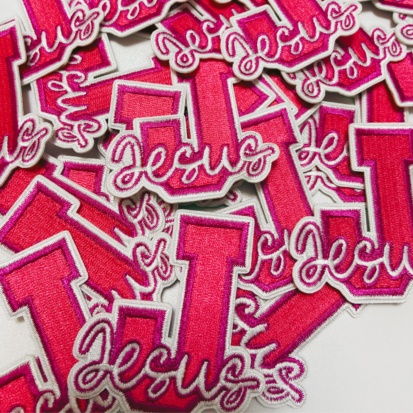 2.5" JESUS in PINK "J" -  Embroidered Hat Patch