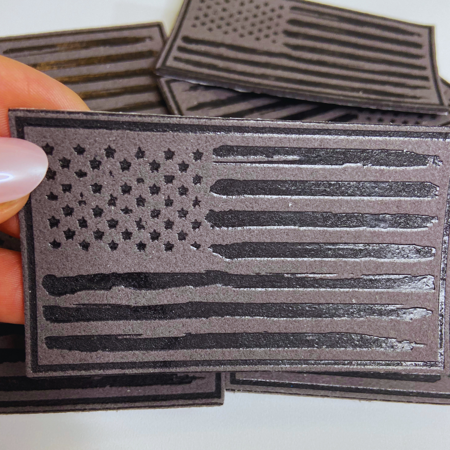 3.5" x 2" Distressed Flag - Hat Patch in Dark Gray