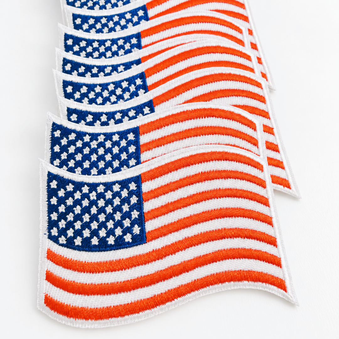 American Flag Red, White &amp; blue - Wavy 2.85" Hat Patch - Embroidered Patch