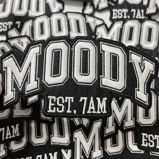 4" MOODY EST. 7AM - White & Black - Embroidered Hat Patch