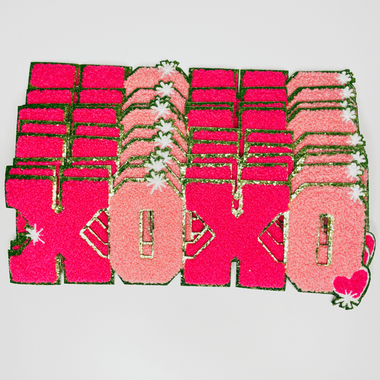 10.75” XOXO with Sparkle embellishment - Chenille Patch - Pink & Gold