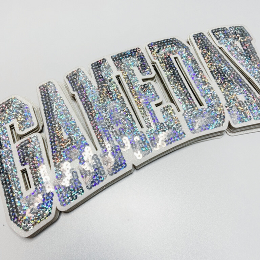 10.5” GAME DAY Iridescent  - SEQUIN Patch w Black or White Backing