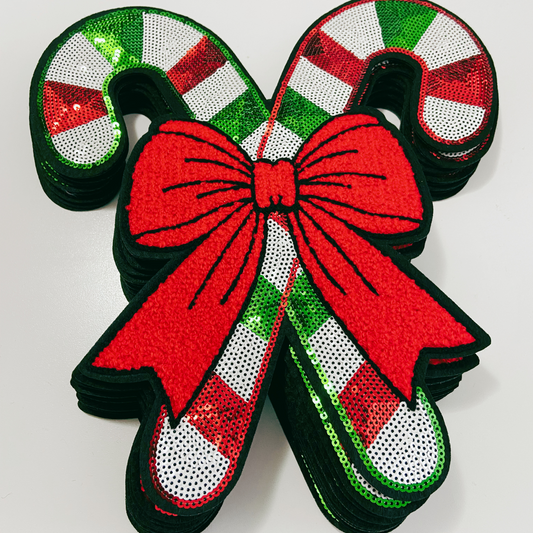 Candy Canes with Chenille Bow 9.75 inch x 10.5 inch - Large SEQUIN Patch