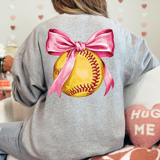 (shirt not included) Softball Bow Pink - DTF (COLD PEEL)