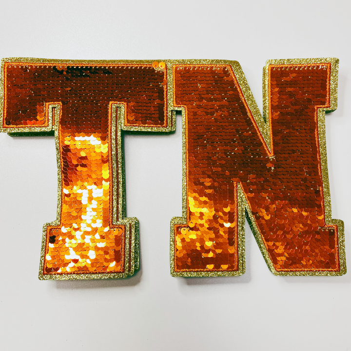 10" TN - TENNESSEE  Orange Sequin - Sequin Patch