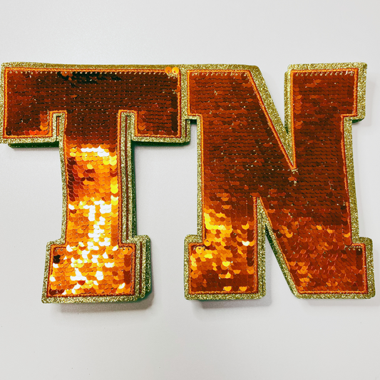 10" TN - TENNESSEE in and Orange Sequin - Sequin Patch