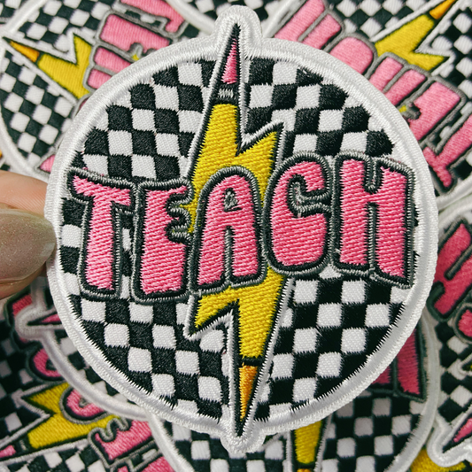 3" Checkered TEACH -  Embroidered Hat Patch