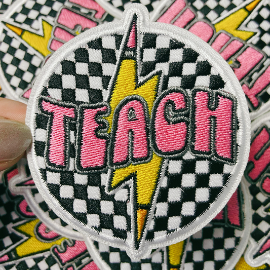 3" Checkered TEACH - Embroidered Hat Patch