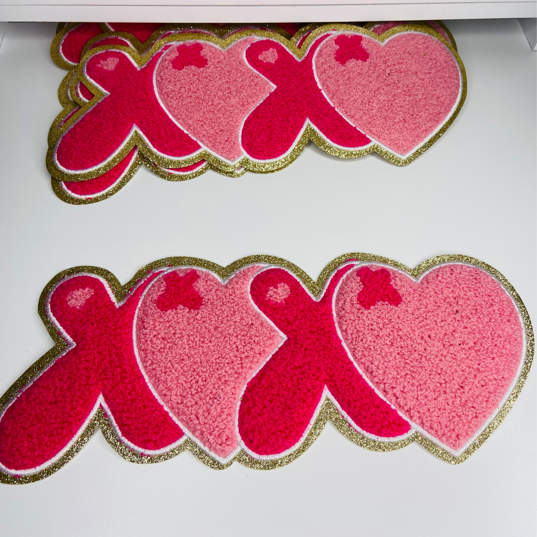 10.5” XOXO - Chenille Patch - Pink &amp; Gold