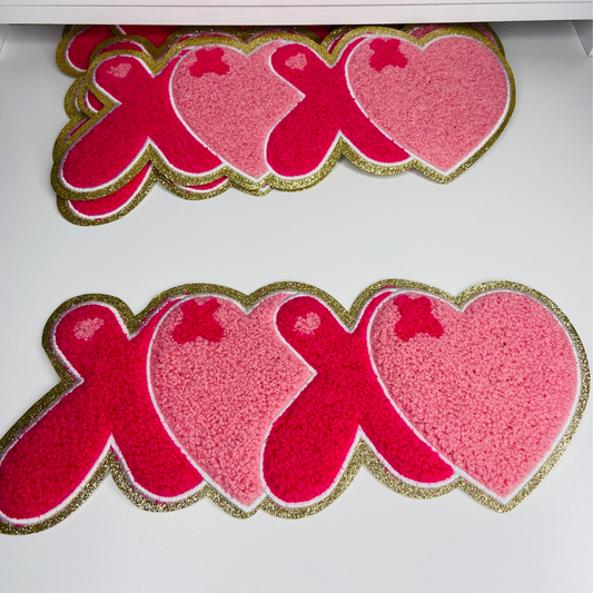 10.5” XOXO - Chenille Patch - Pink & Gold