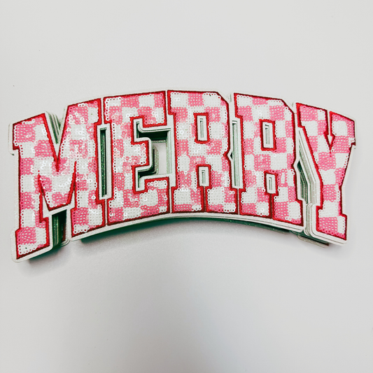 10.5" inch MERRY checkered - Sequin Patch