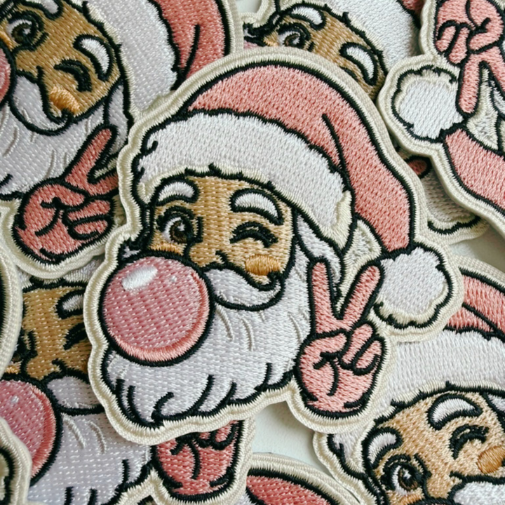 2.5" Pink Santa w Bubblegum -  Embroidered Hat Patch