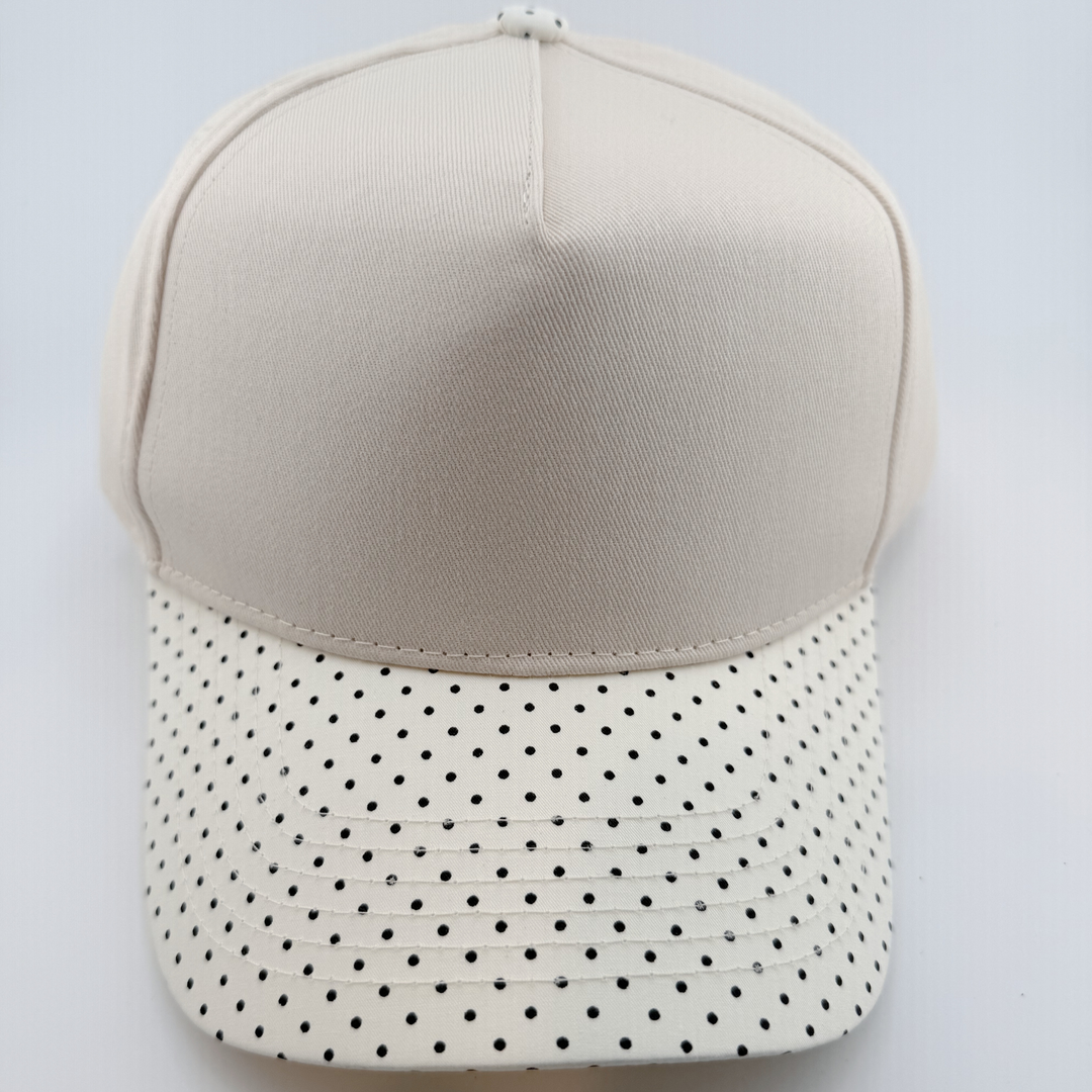 TEELUX - Cotton Structured Hat Blank -  SNAP BACK - Ivory &amp; Black Polkadot