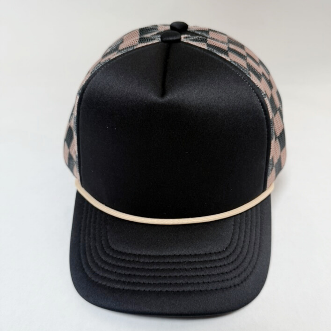 TEELUX - TRUCKER HAT BLANK - Black &amp; Brown Checkered