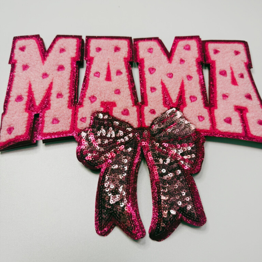 10.5” MAMA or 7" MINI Chenille patch with Sequin Bow - Sequin Patch