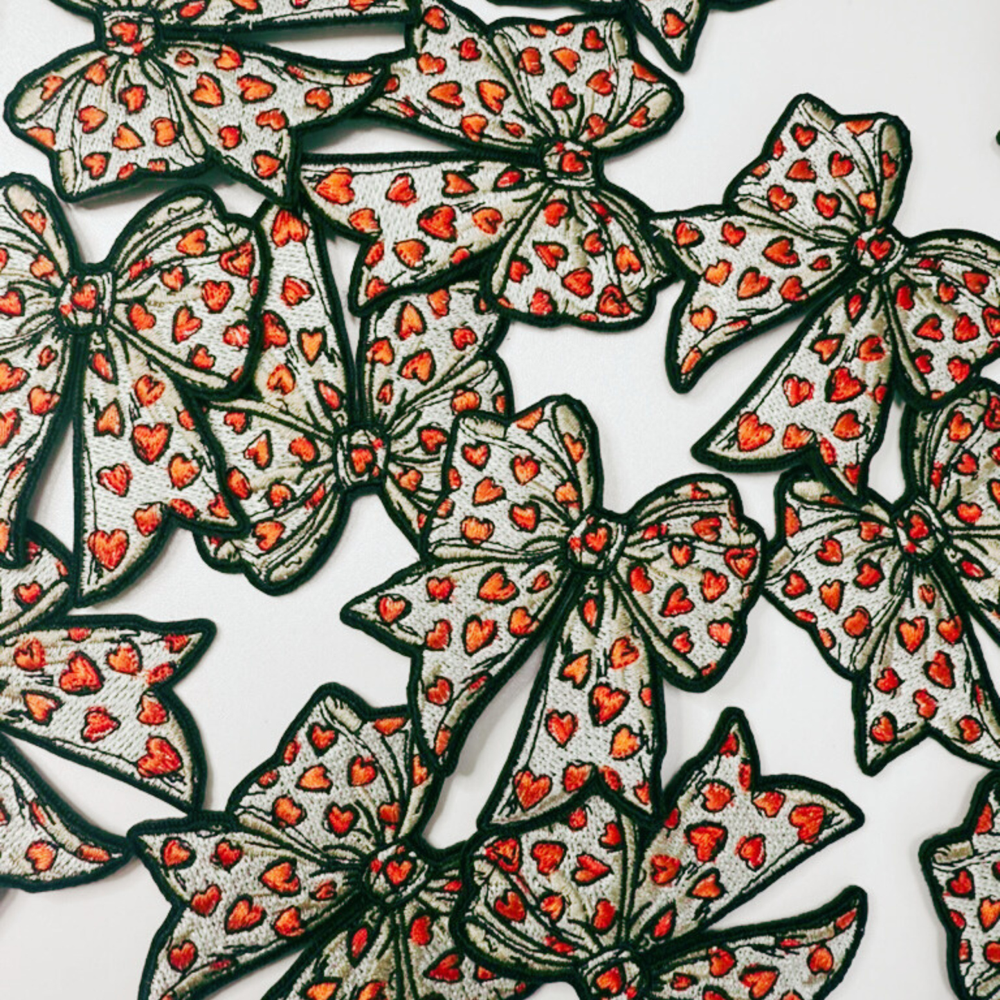 2.5" Bow with Red Hearts -  Embroidered Hat Patch