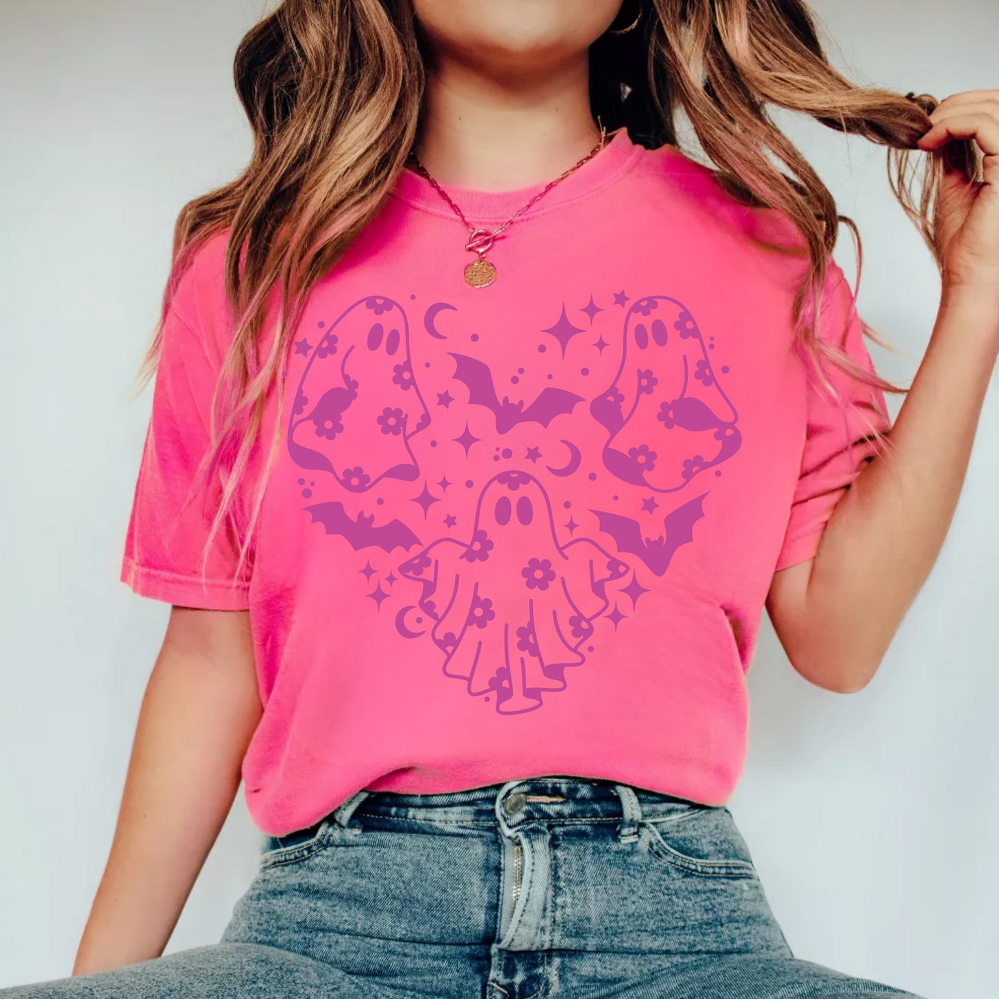 (Shirt not included) Halloween Ghost Heart - PUFF  Transfer