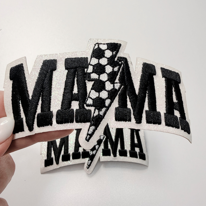 4” Soccer Mama (glitter backing) -  Embroidered Hat Patch