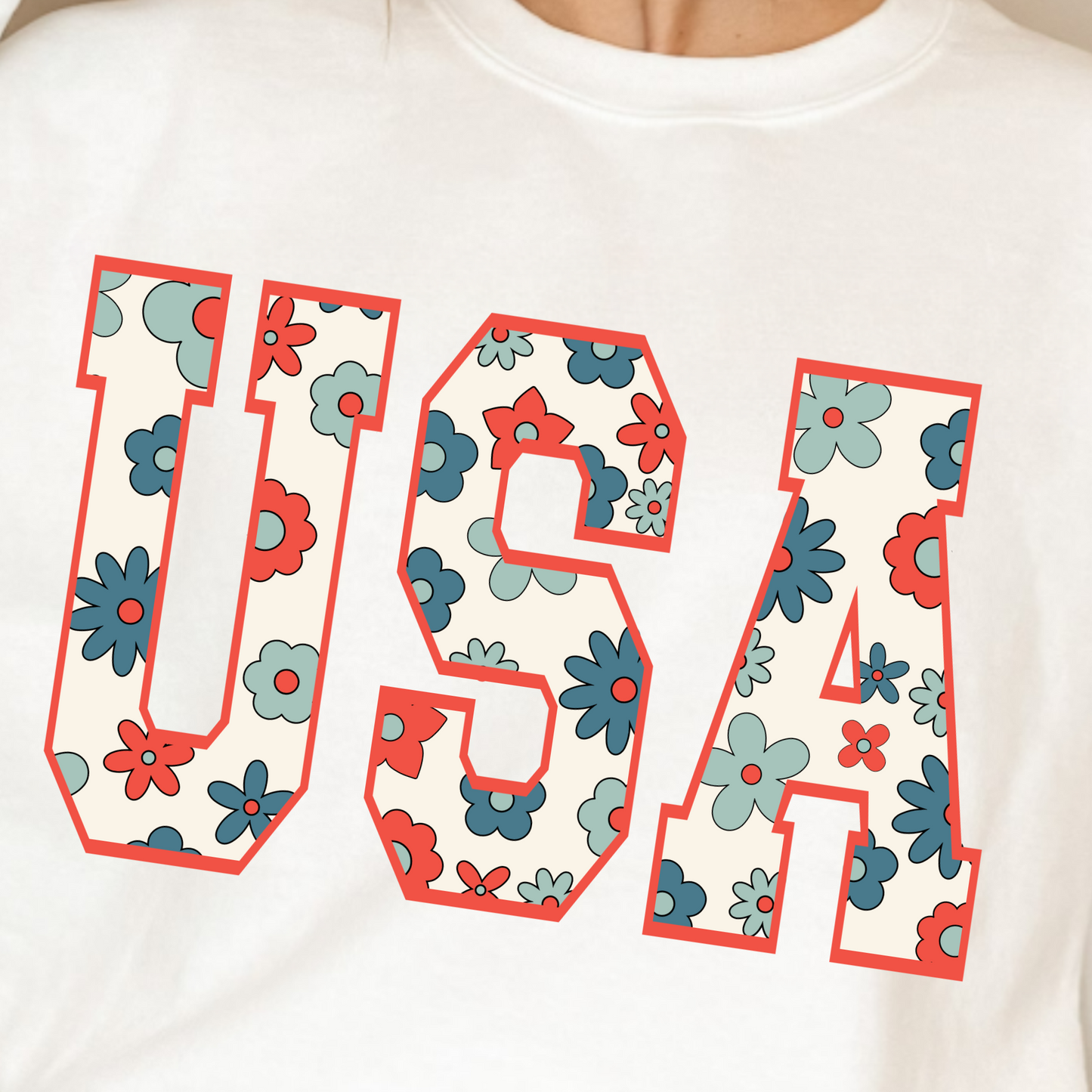 (shirt not included) USA groovy w flowers -  Clear Film Transfer