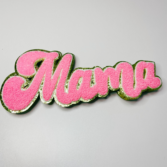 11" MAMA- Chenille Patch Bright Pink & Gold