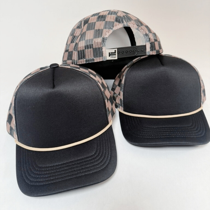 TEELUX - TRUCKER HAT BLANK - Black &amp; Brown Checkered