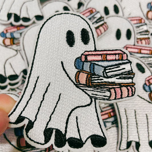 3"  Ghost w Books -  Embroidered Hat Patch