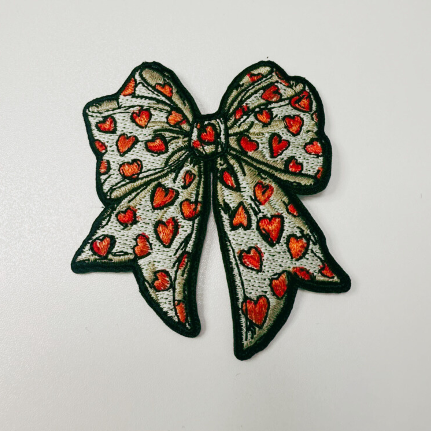 2.5" Bow with Red Hearts -  Embroidered Hat Patch