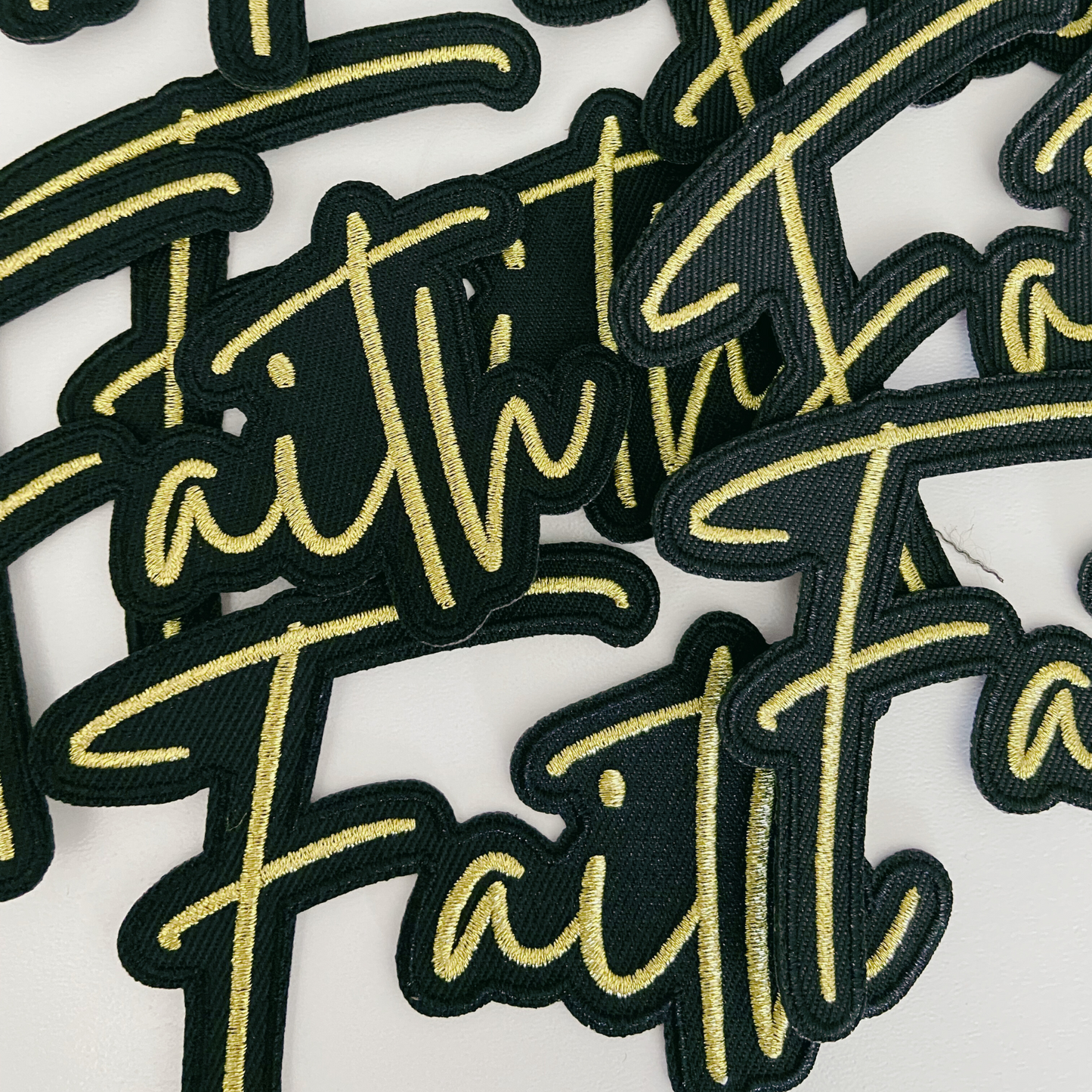 4" Faith Metallic Gold -  Embroidered Hat Patch