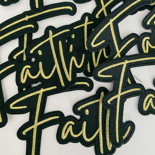 4" Faith Metallic Gold - Embroidered Hat Patch