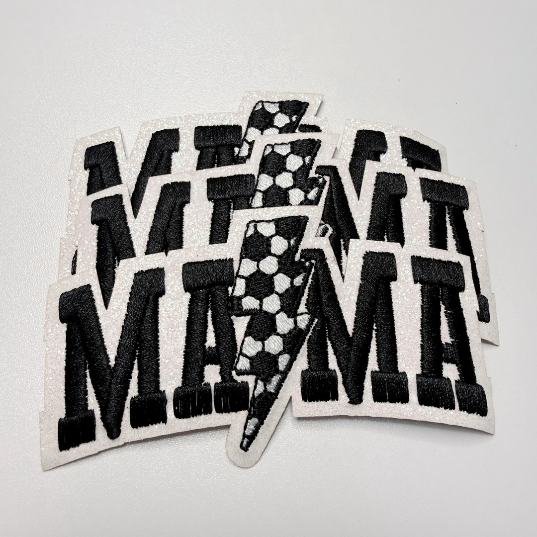 4” Soccer Mama (glitter backing) -  Embroidered Hat Patch