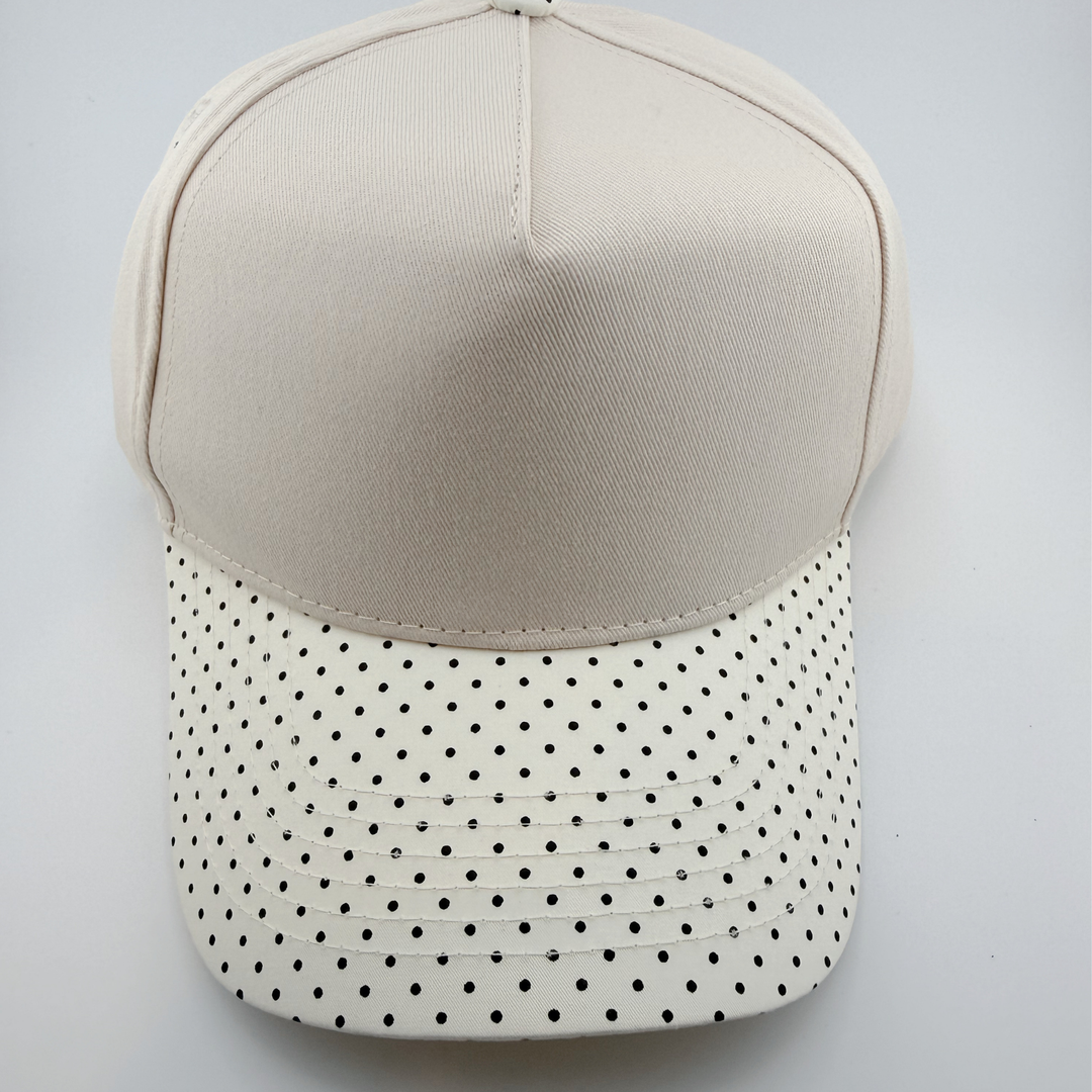 TEELUX - Cotton Structured Hat Blank -  SNAP BACK - Ivory &amp; Black Polkadot