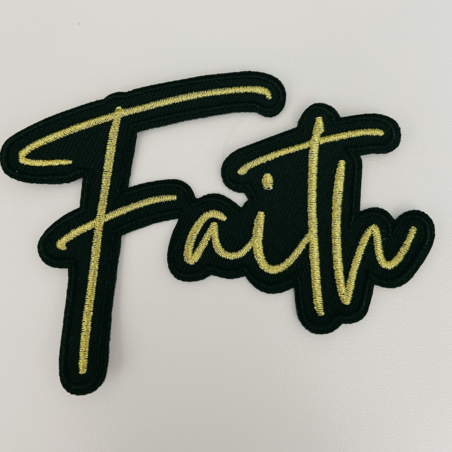 4" Faith Metallic Gold -  Embroidered Hat Patch