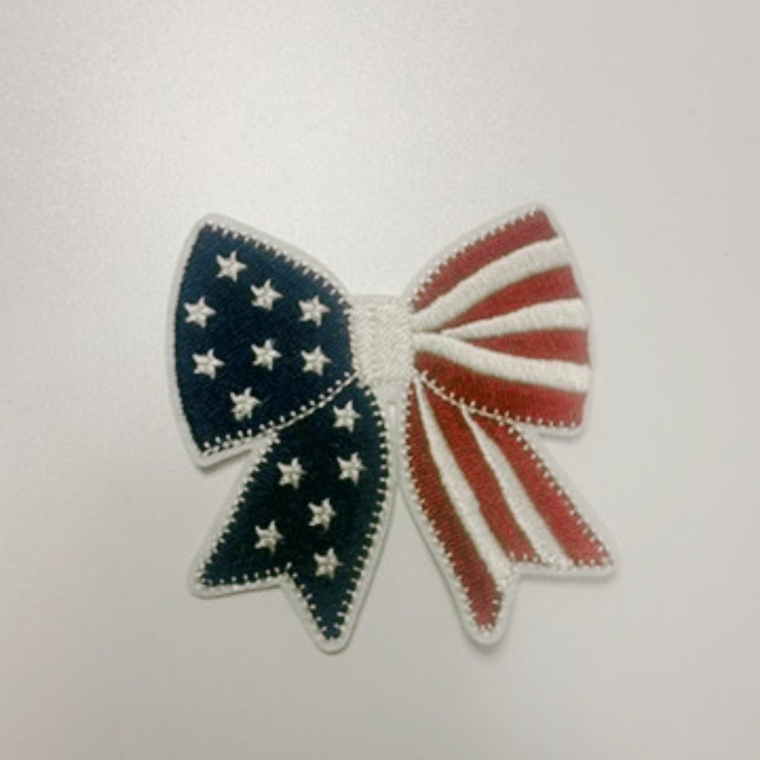 3" Patriotic Bow, USA Flag  -  Embroidered Hat Patch
