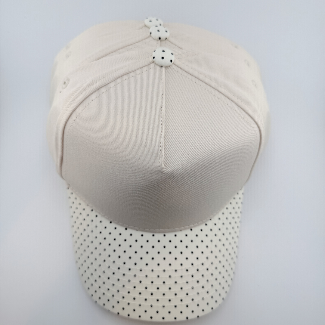 TEELUX - Cotton Structured Hat Blank -  SNAP BACK - Ivory &amp; Black Polkadot