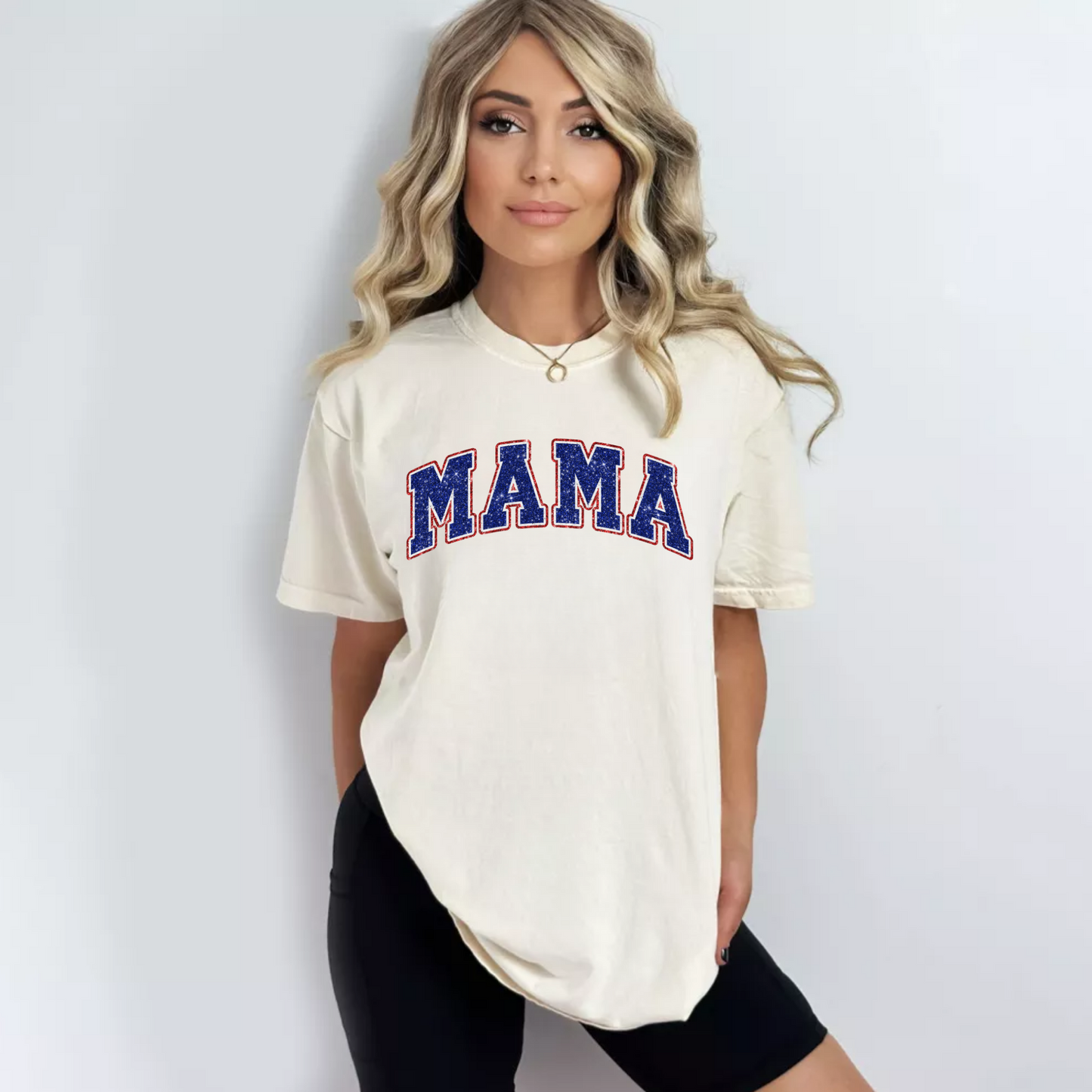 (shirt not Included) Faux Glitter MAMA / MINI in BLUE  - Clear Film Transfer