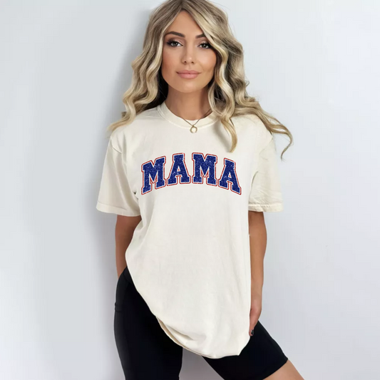 (shirt not Included) Faux Glitter MAMA / MINI in BLUE - Clear Film Transfer
