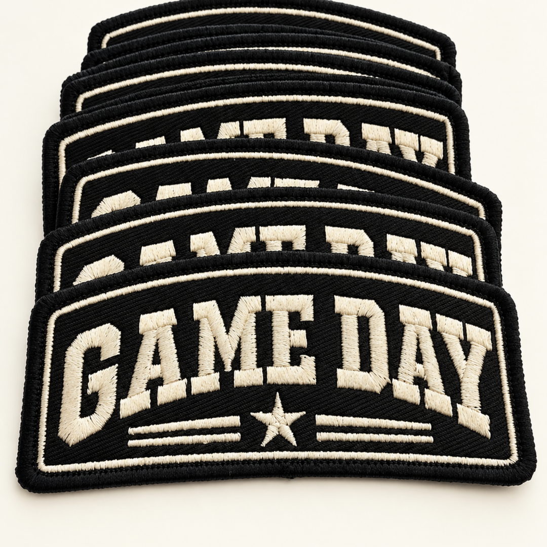 Game Day with Star in Black embroidered hat patch by TEELUX Design