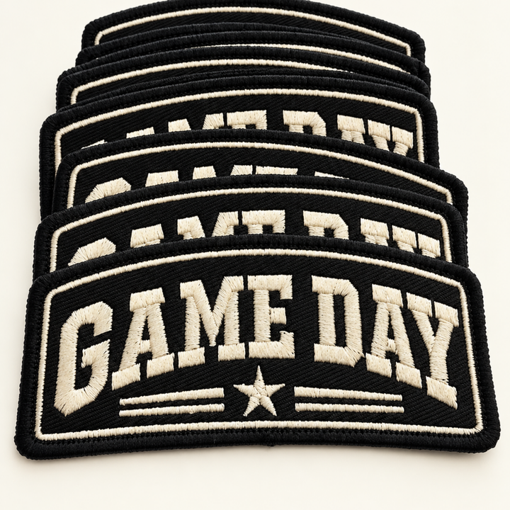 Game Day with Star in Black embroidered hat patch by TEELUX Design