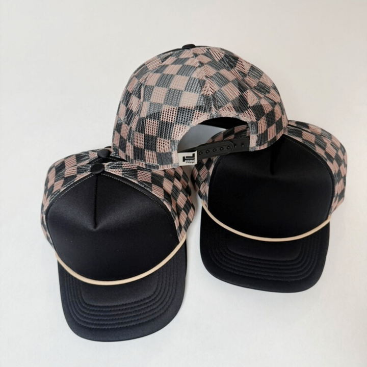 TEELUX - TRUCKER HAT BLANK - Black &amp; Brown Checkered