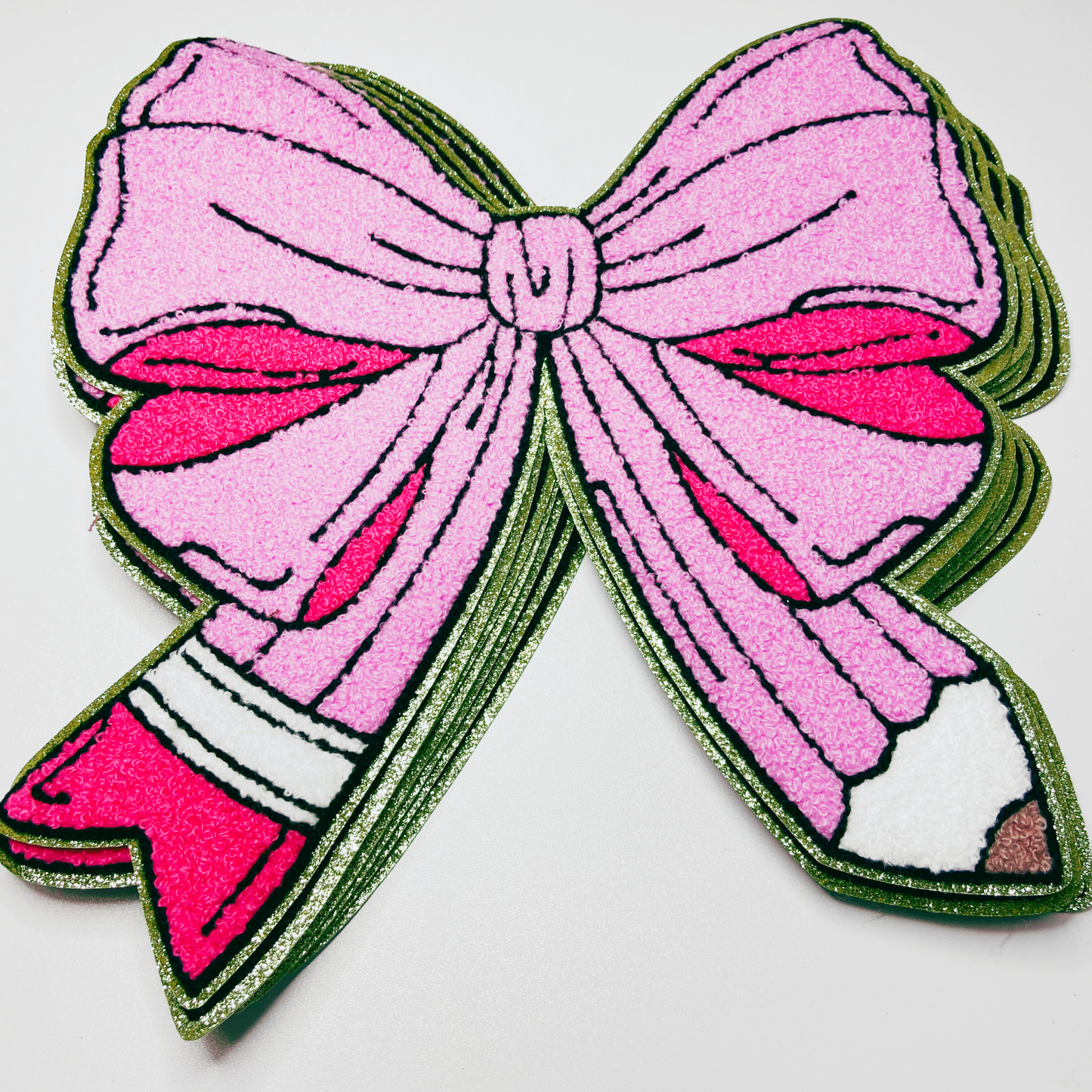 10" x 10.25" Pink Pencil Bow  - Chenille Patch