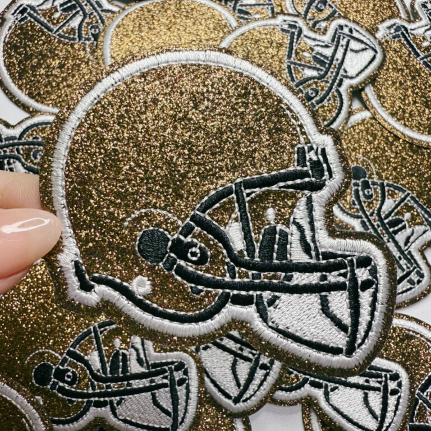 3" Football Helmet in Glittered Embroidered Patch - Hat patch