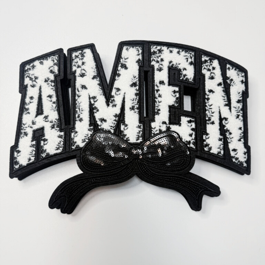 10.5" Amen Patch with Sequin Bow - Chenille Patch